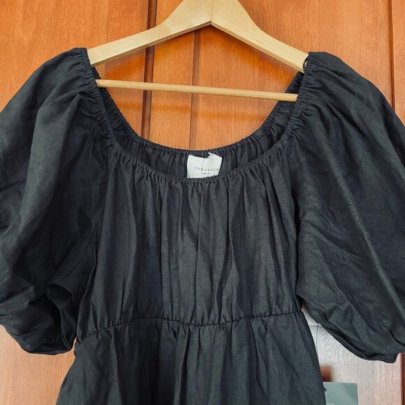 Pomander Place Ares Dress Linen Puff Short Sleeve Mini Black Size XL NEW - Picture 3 of 10